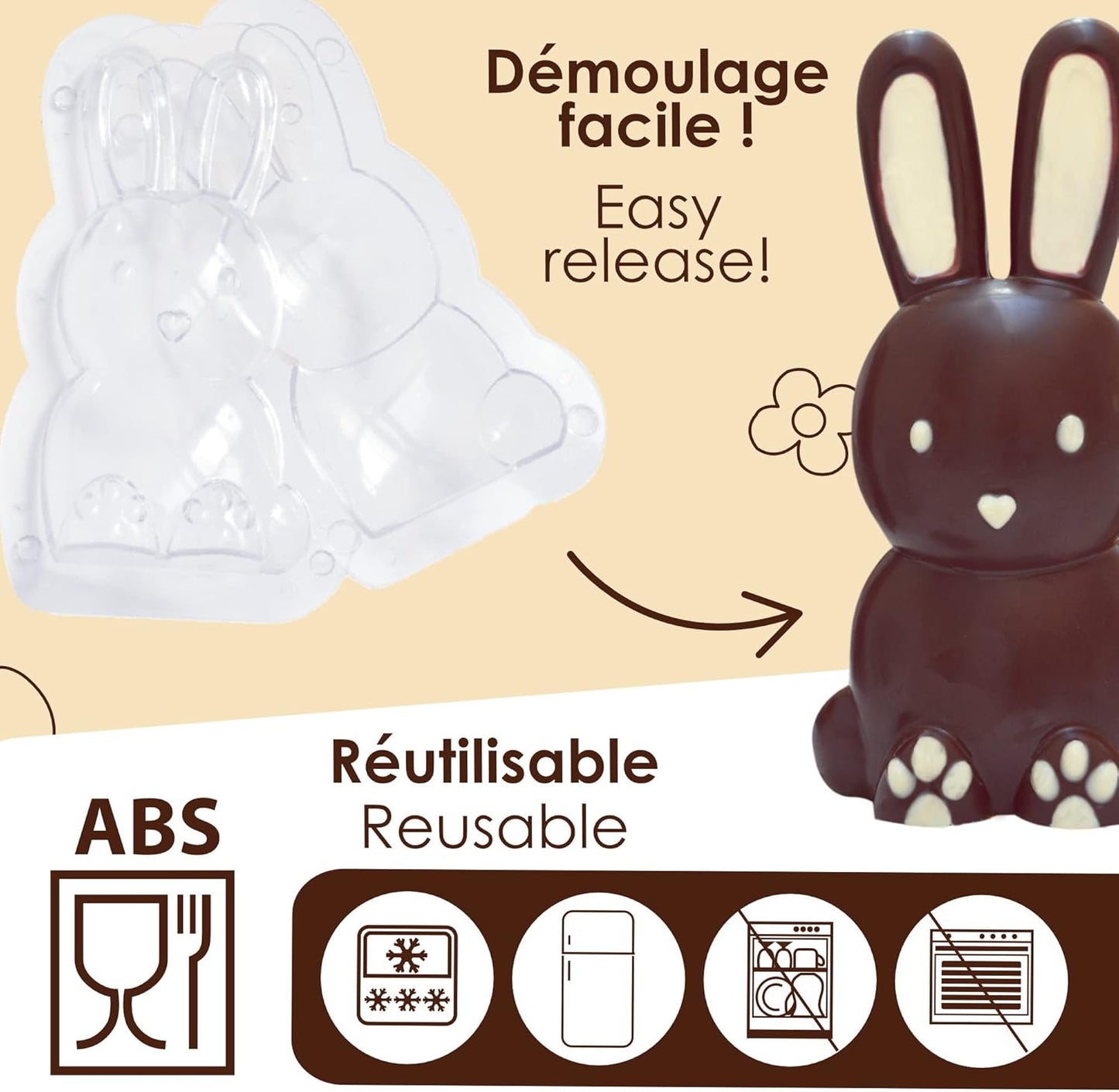 Transparent 3D Chocolate Rabbit Baking Mould – Professional Easter Candy Form