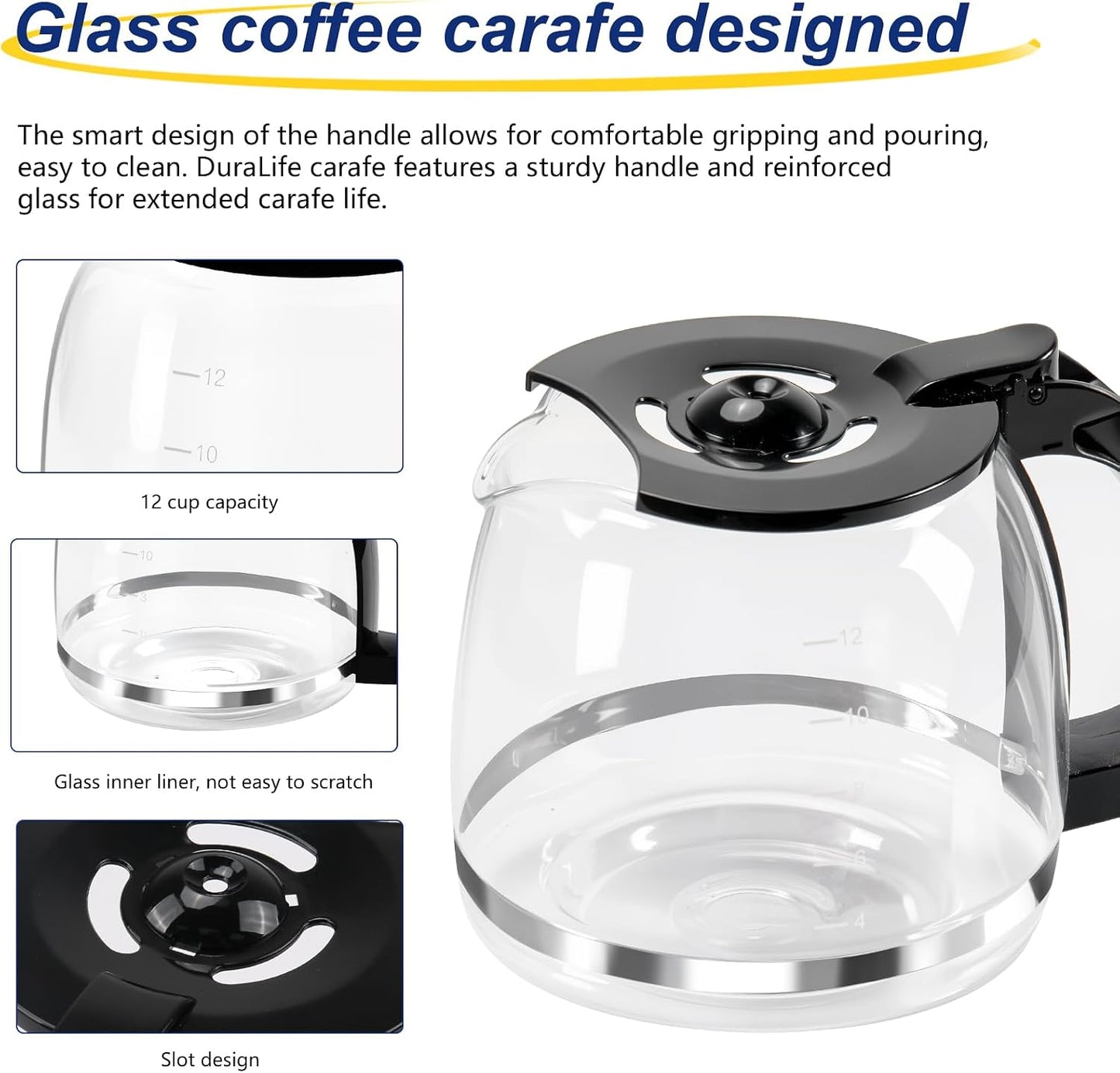Doufuhua 12-Cup Glass Coffee Carafe Replacement for Hamilton Beach FlexBrew