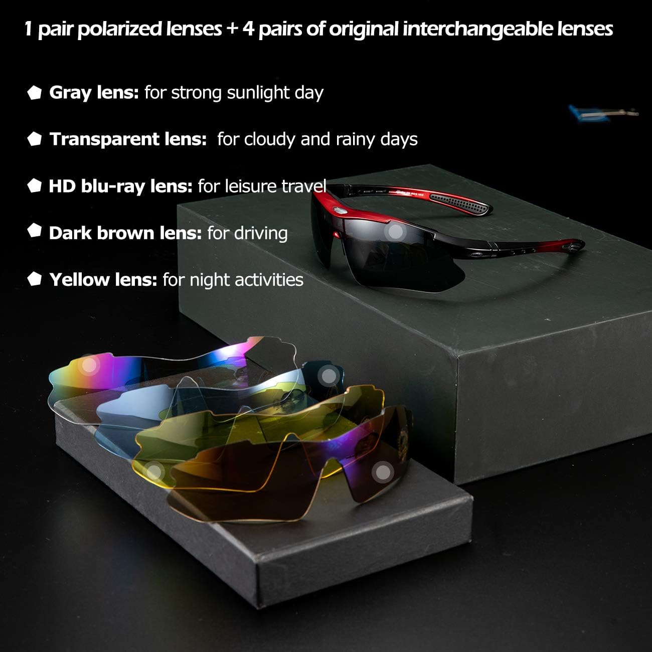 ROCKBROS Men's Polarized Cycling Goggles with 5 Interchangeable UV400 Lenses