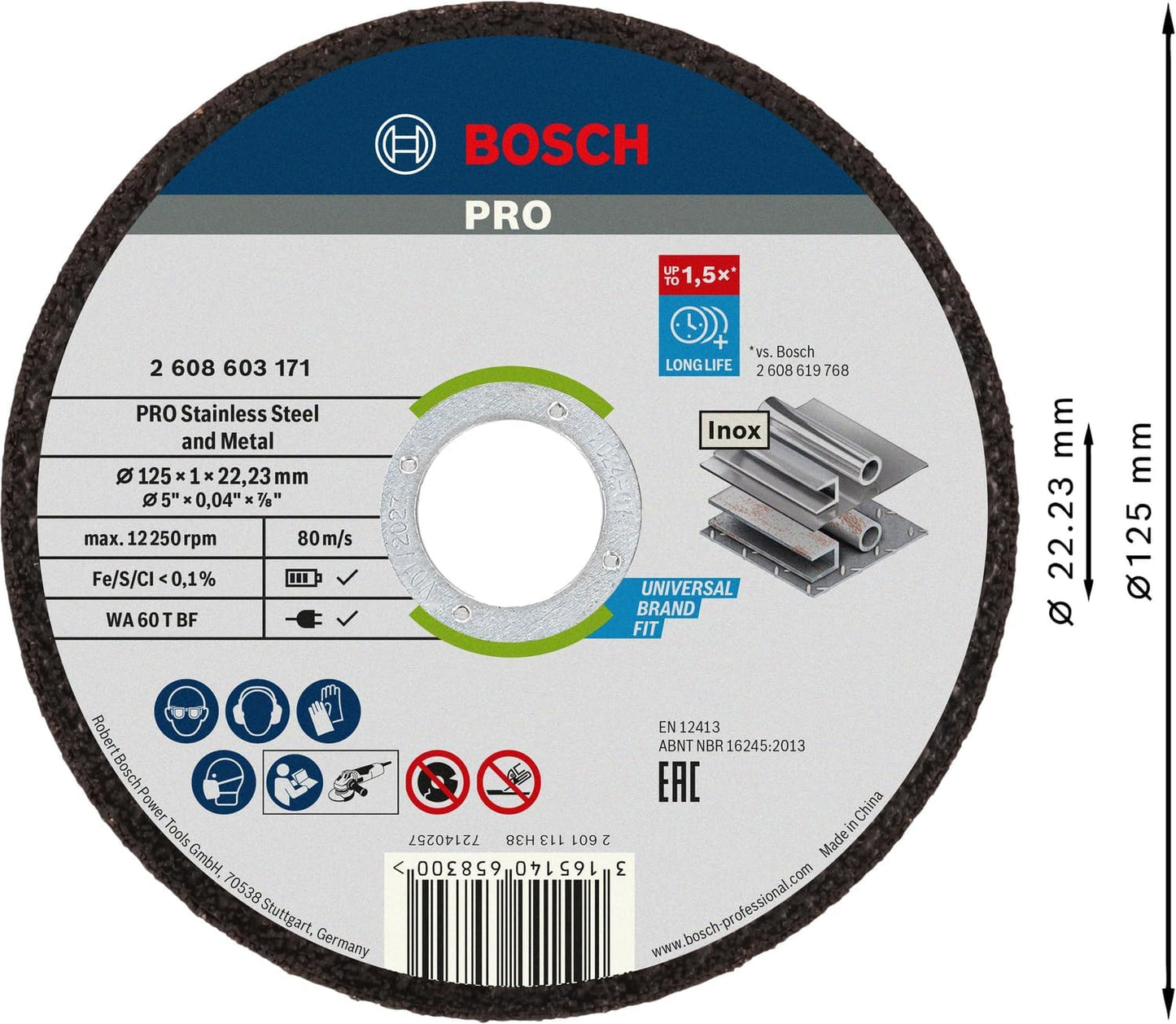 Bosch Professional 10x Inox Rapido Stainless Steel Slim Cutting Wheels, 5-inch Diameter