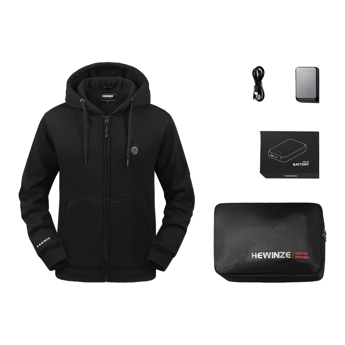 HEWINZE Heated Zip-Up Hoodie with 7.4V Battery Pack