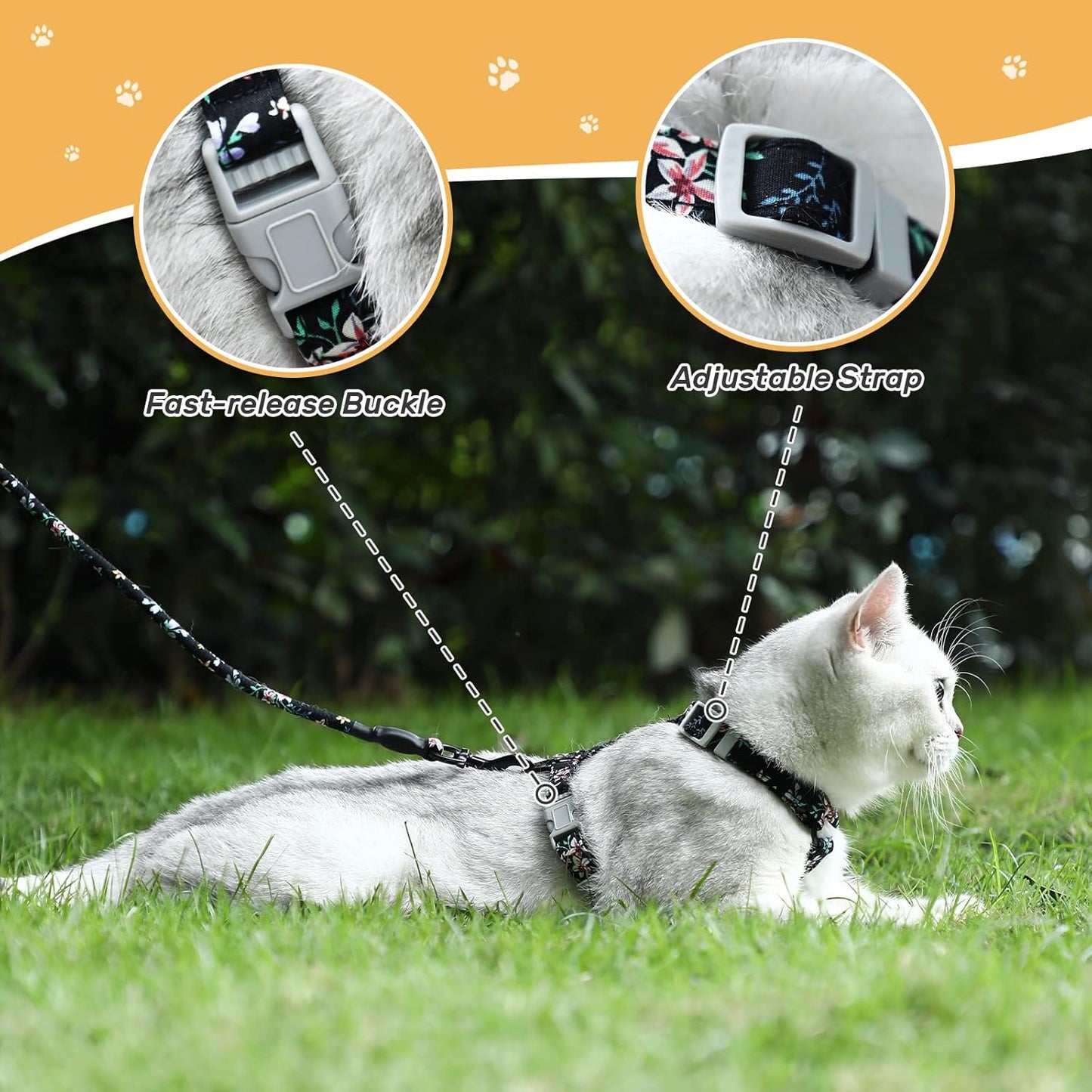 PETTOM Floral Cat Harness and Leash Set - Escape Proof Design