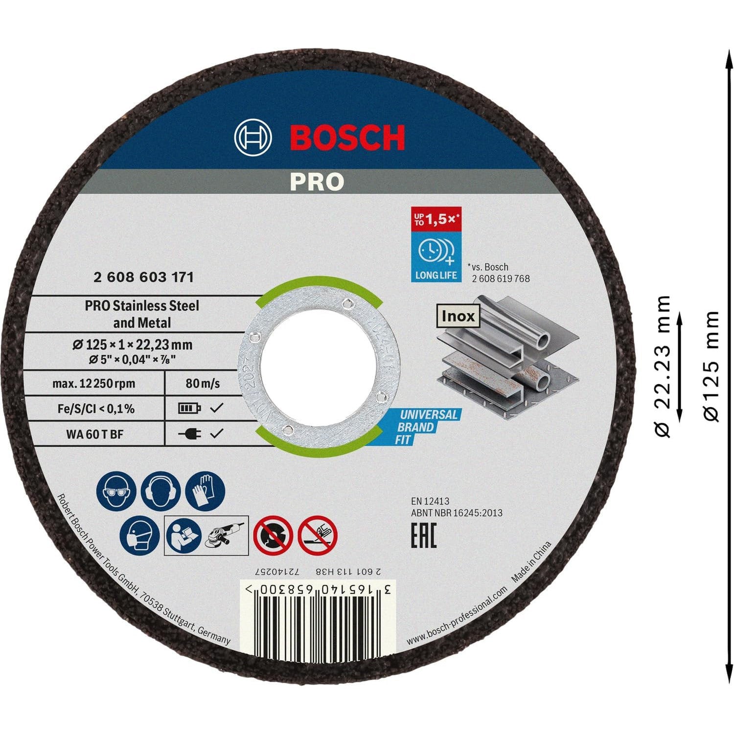 Bosch Professional 10x Inox Rapido Stainless Steel Slim Cutting Wheels, 5-inch Diameter