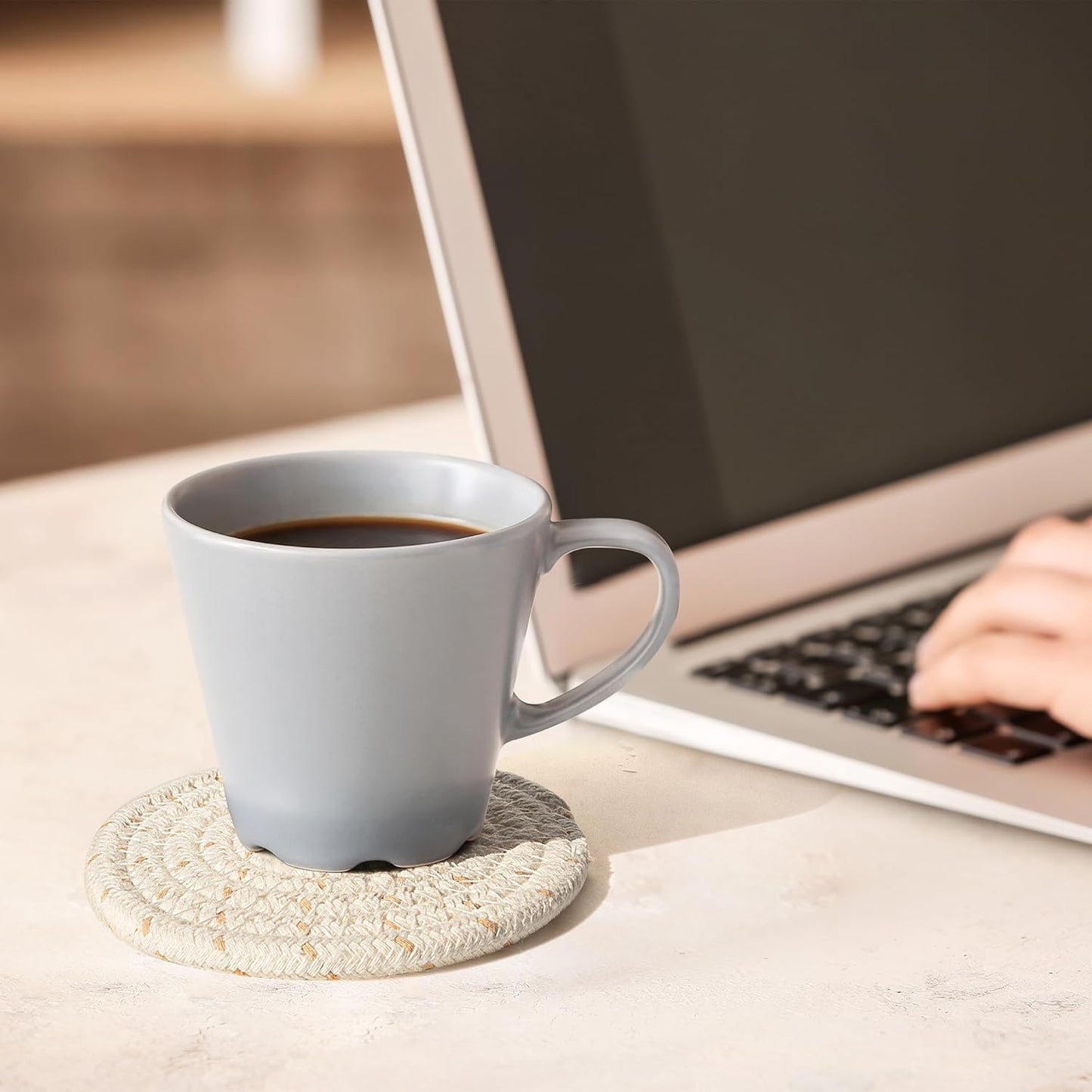 Absorbent Cotton Woven Boho Coasters Set of 8 with Holder for Drinks