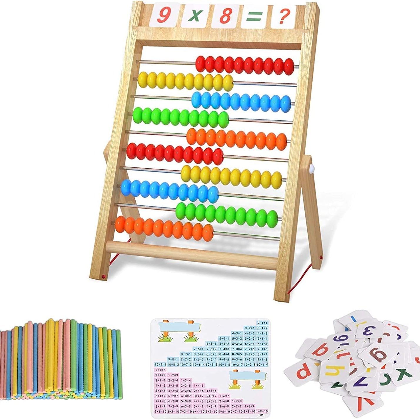 Bestdon Wooden Calculator Slider Abacus with Multicolour Beads