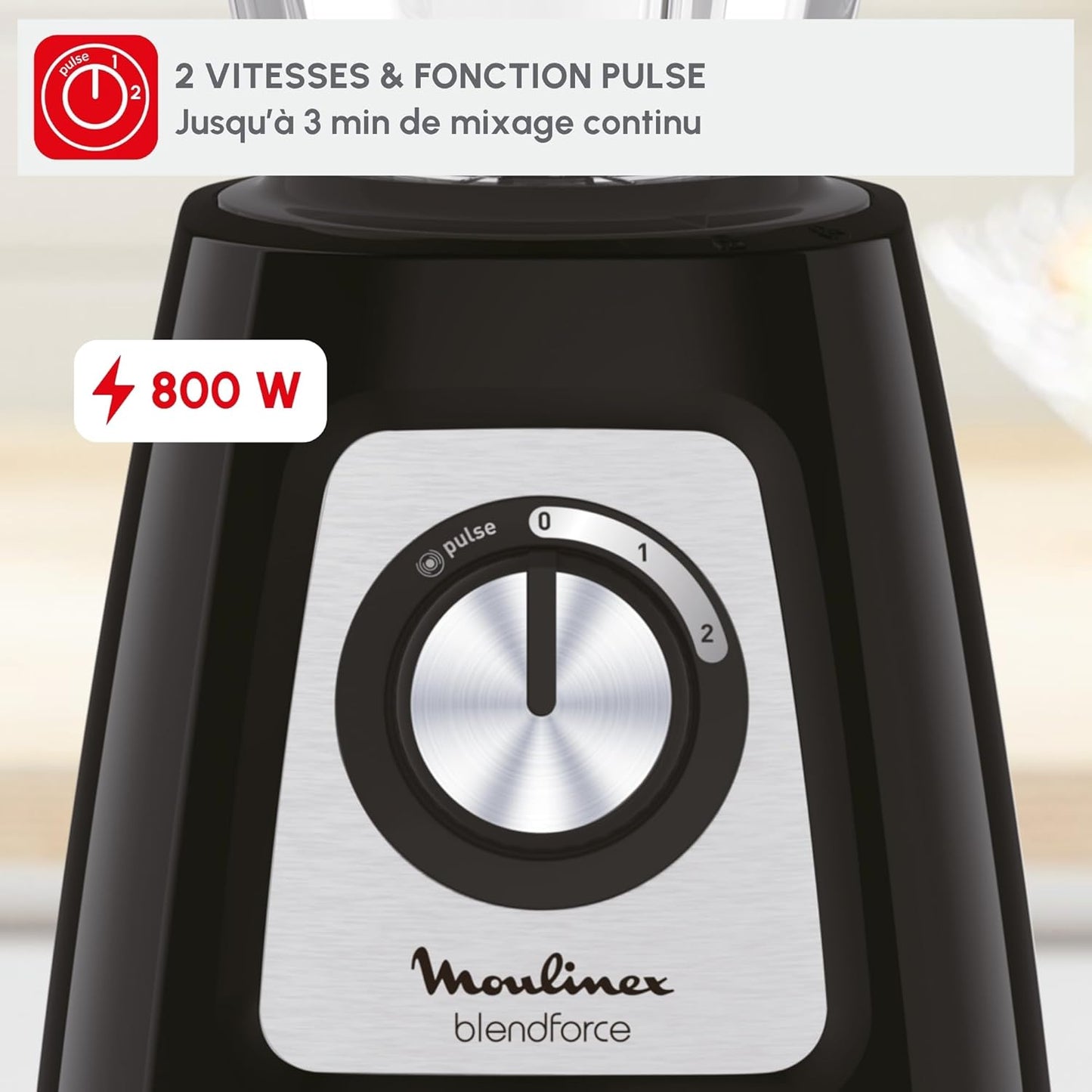 Moulinex Blendforce 800W Standing Mixer with 1.75L Glass Bowl Black