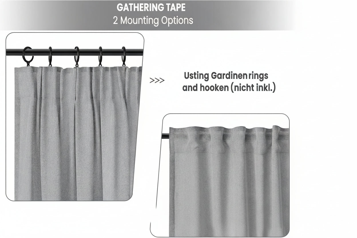 WOLTU Voile Translucent Linen Effect Curtain with Galon Fronceur - 135 x 245 cm