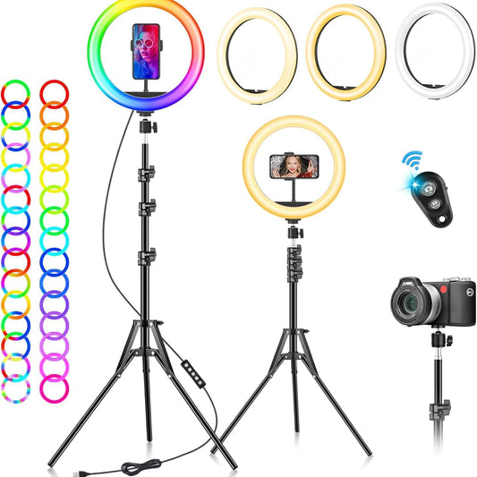 10‑Inch RGB LED Ring Light with Tripod and Phone Holder
