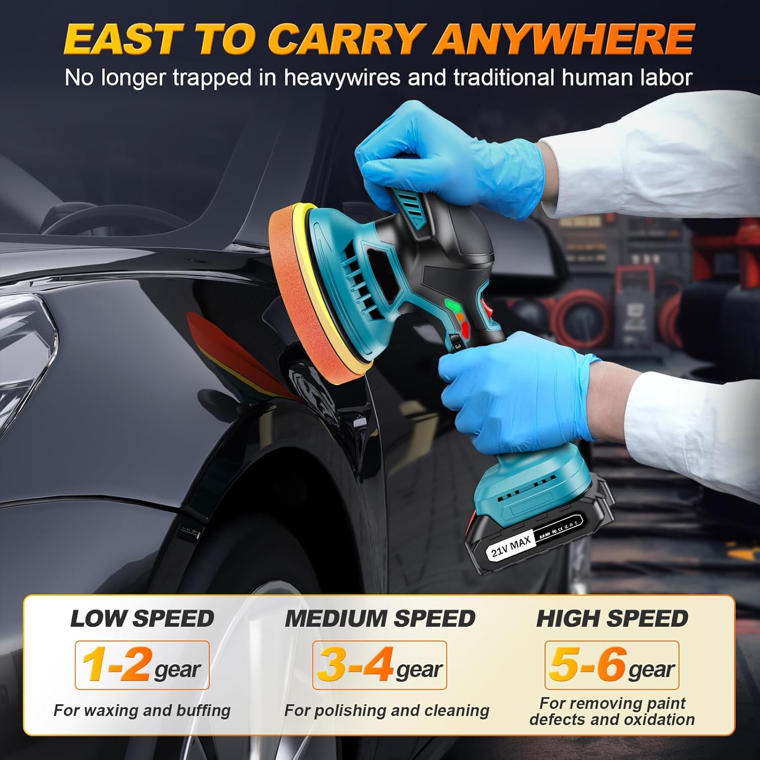 XIAZIR Cordless 6" Car Buffer Polisher with 2x2000mAh Batteries