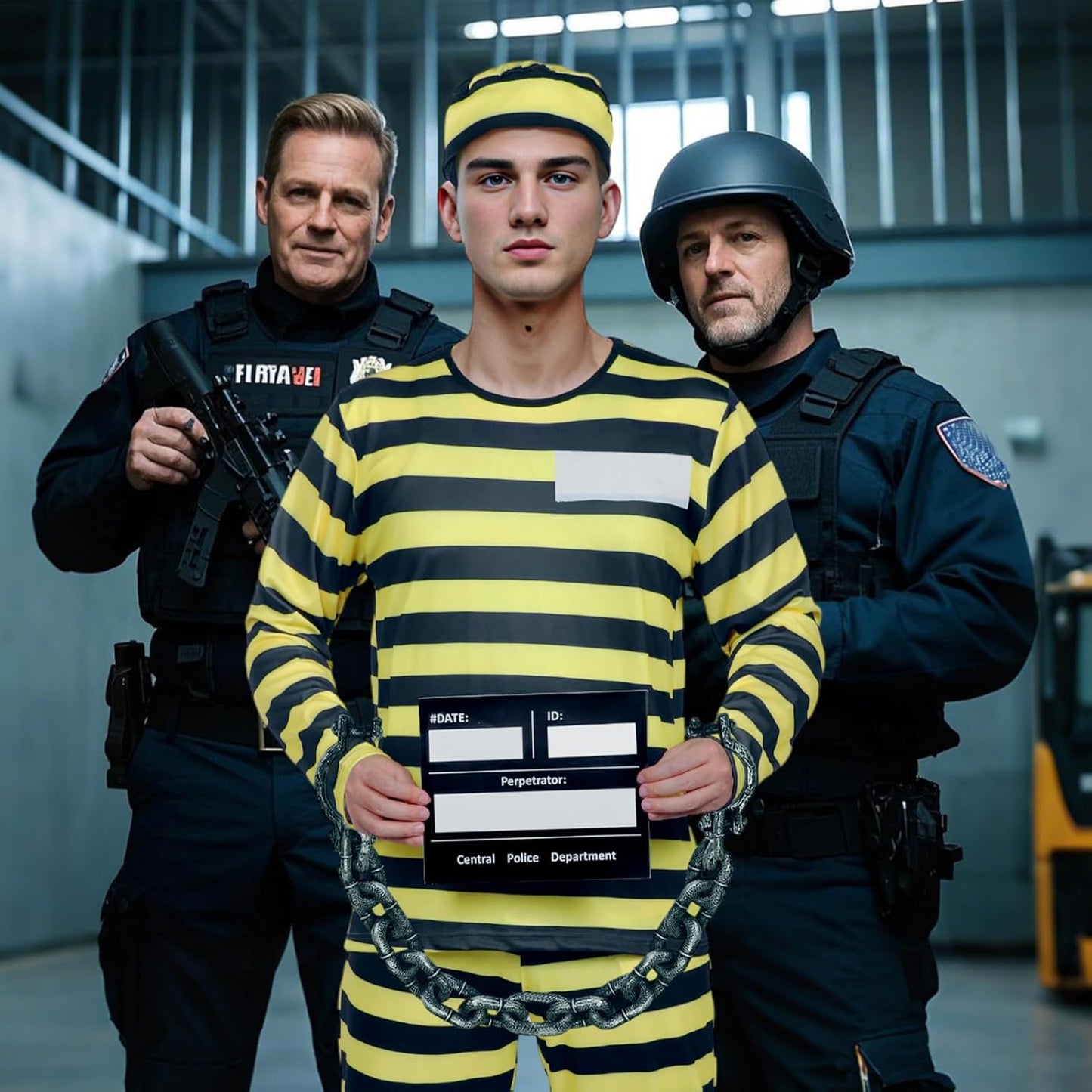 Orange Prisoner Jumpsuit Adult Costume with Hat and Handcuffs