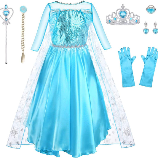 URAQT Enchanted Blue Princess Dress Costume with Magic Wand
