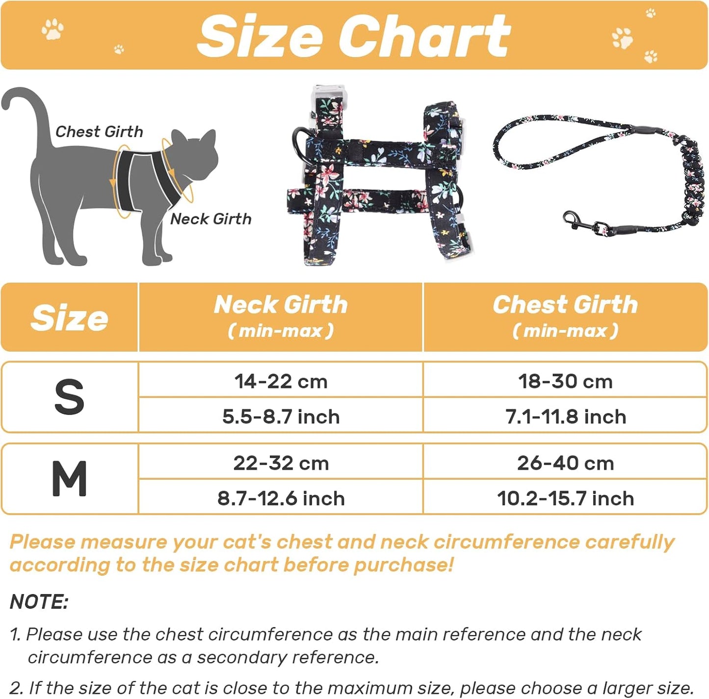 PETTOM Floral Cat Harness and Leash Set - Escape Proof Design