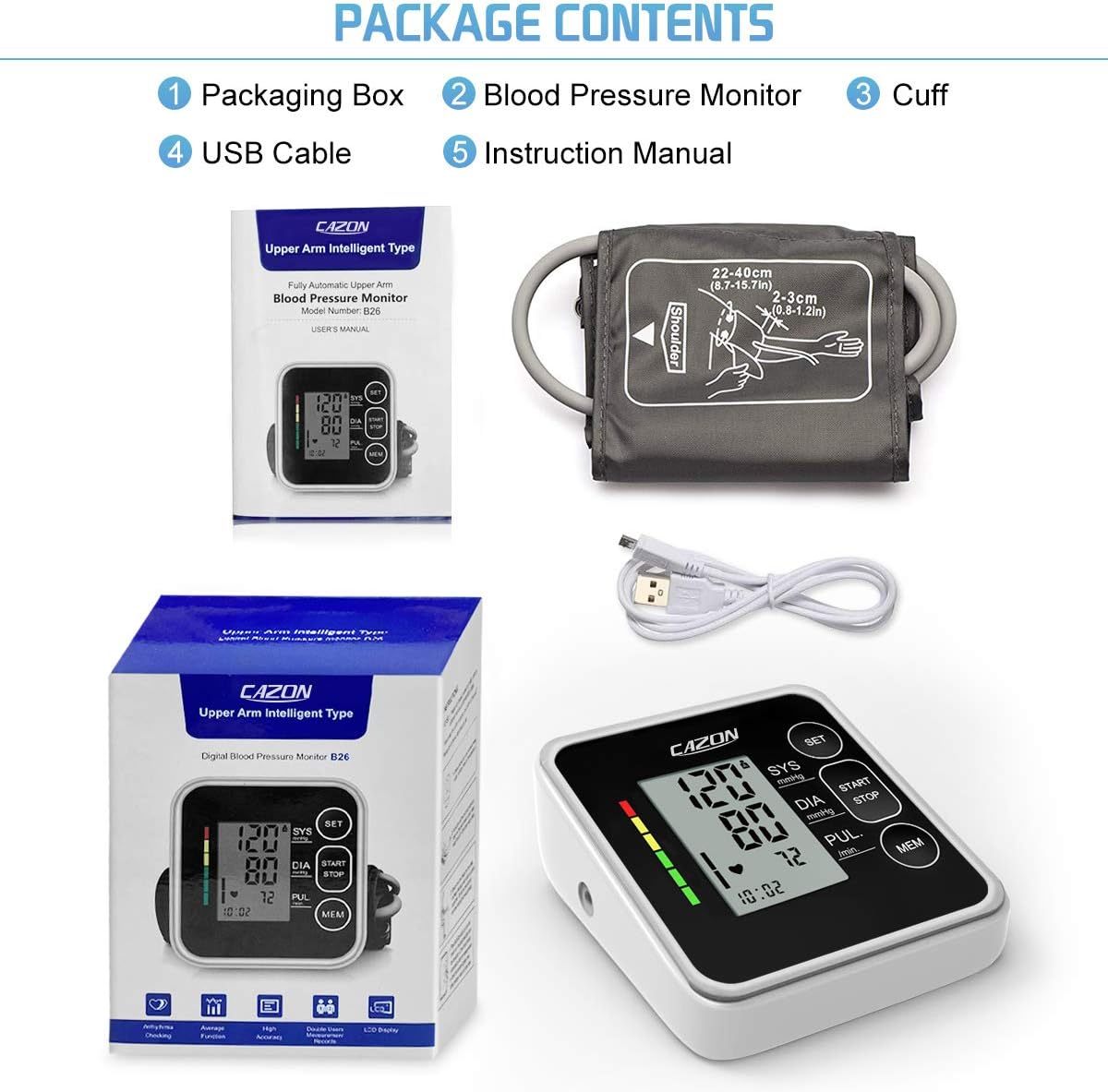 CAZON Digital Upper Arm Blood Pressure Monitor with Large Cuff