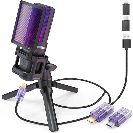 ZealSound RGB USB Gaming Microphone with Tripod Stand - Gomix Brands Outlet