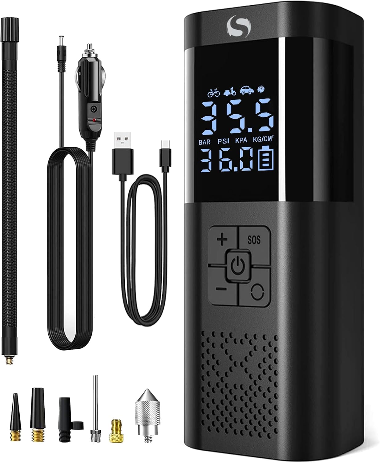 SERVOMASTER Portable Electric Air Pump: 150 PSI Cordless Tire Inflator with LED Light