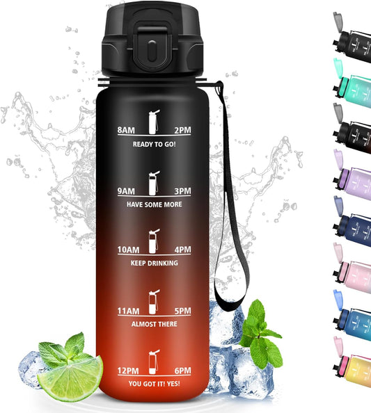 Grsta 1L Leak-Proof Sports Bottle with Filter and Timetable