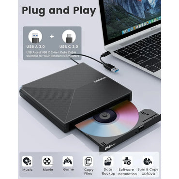 ORIGBELIE Portable USB 3.0 External CD/DVD Burner with RGB - Gomix Brands Outlet