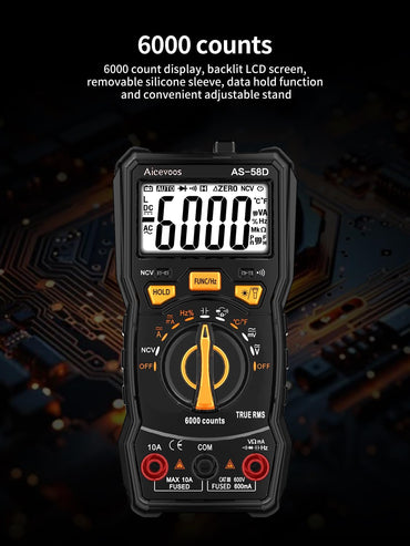 Aicevoos AS-58-1 6000 Counts Auto-Ranging Digital Multimeter Black