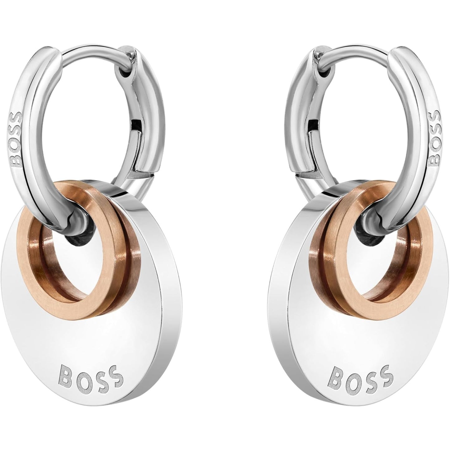 BOSS Women's Medallion Huggie Earrings in Stainless Steel