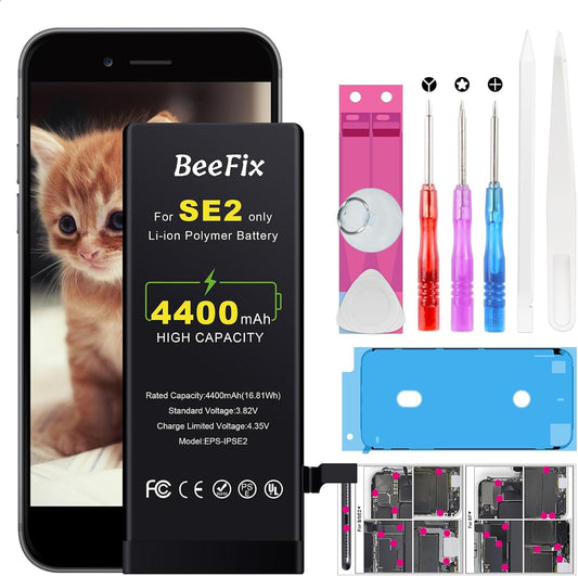 iPhone SE2 2020 Battery: 4400mAh High Capacity Replacement Li-ion Battery with Repair Tools Model A2275 A2296 A2298