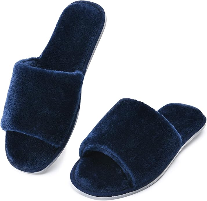 DL Women's Open Toe Memory Foam Flannel Slippers