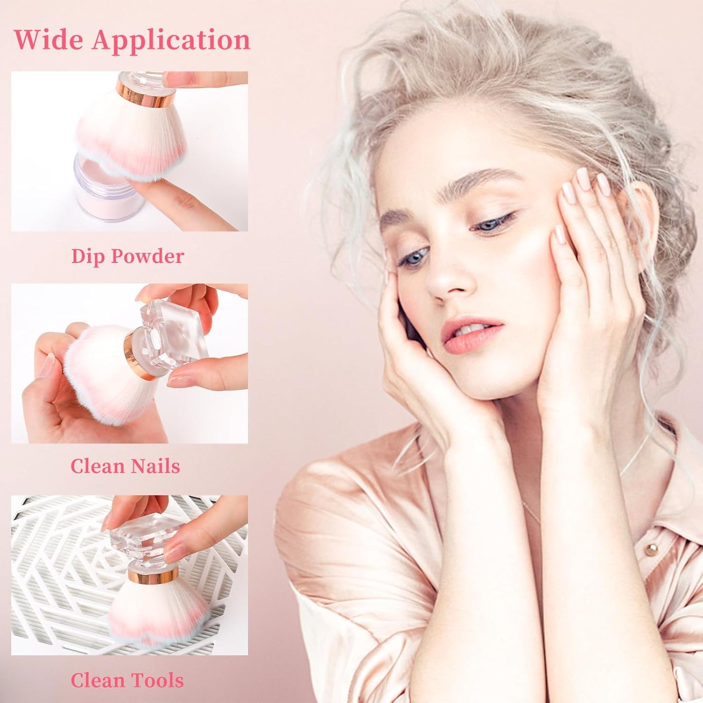 ANGNYA Pink Rose Nail Dust Brush with Soft Nylon Bristles