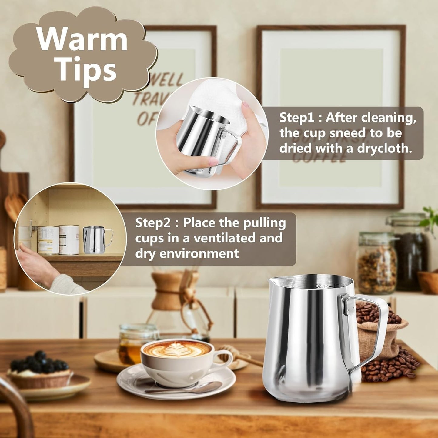 350 ML Stainless Steel Milk Frothing Pitcher with Measurement Scale