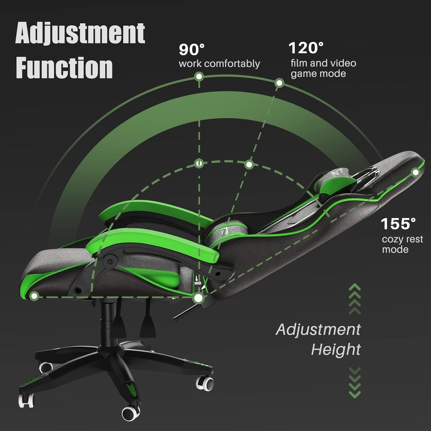 Bigzzia Cute Cat-Ear Gaming Chair with Massage Lumbar, Reclining