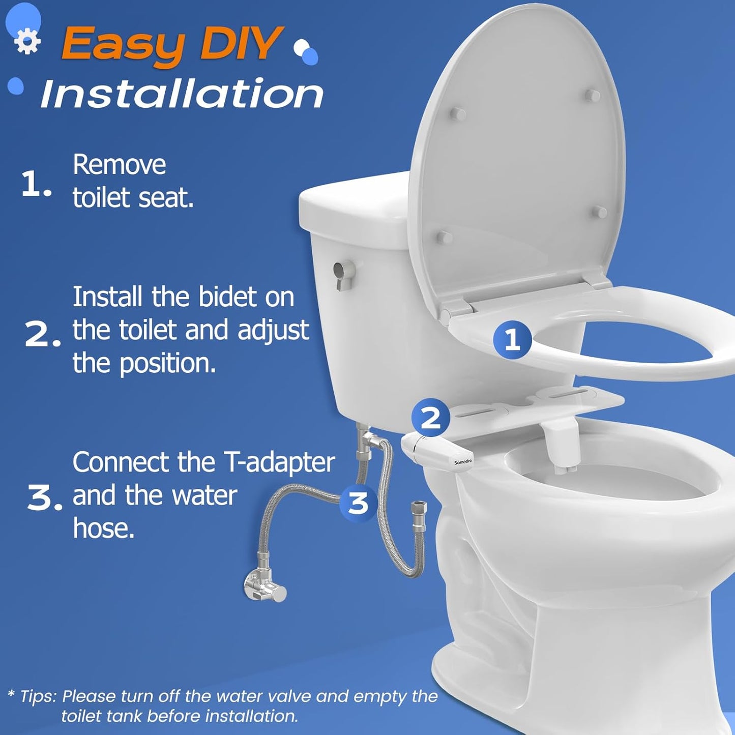 Ultra Slim Dual Nozzle Bidet Attachment for Toilet – Adjustable Water Pressure – SAMODRA