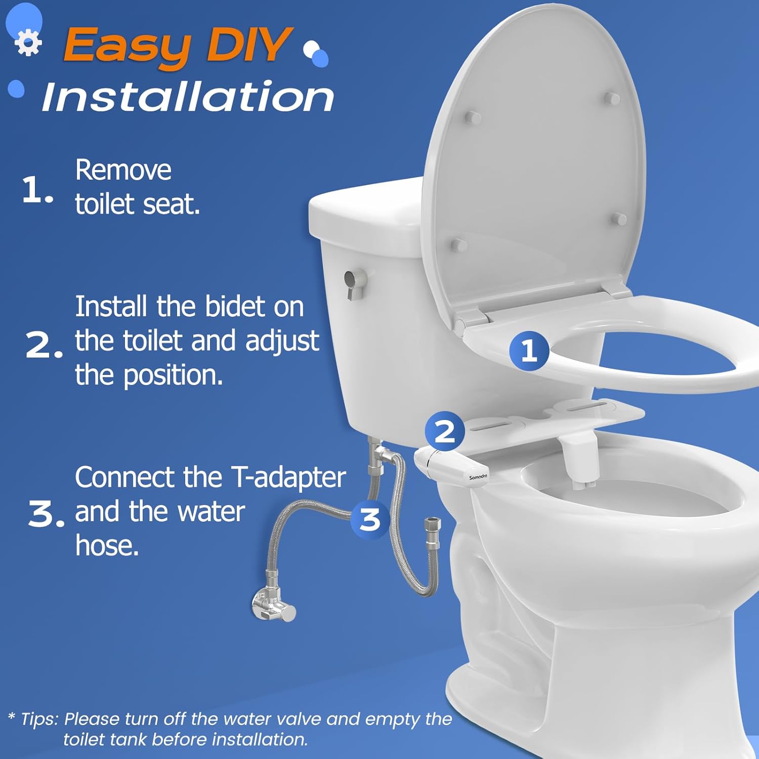 Ultra Slim Dual Nozzle Bidet Attachment for Toilet – Adjustable Water Pressure – SAMODRA