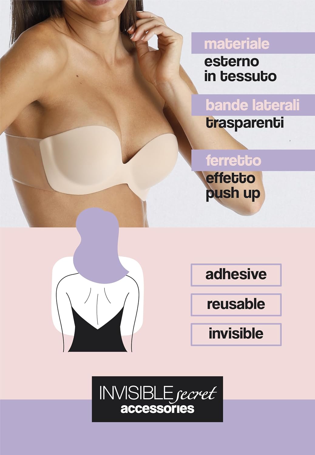 Lovable Women’s Invisible Push-Up Adhesive Bra with Clear Side Bands