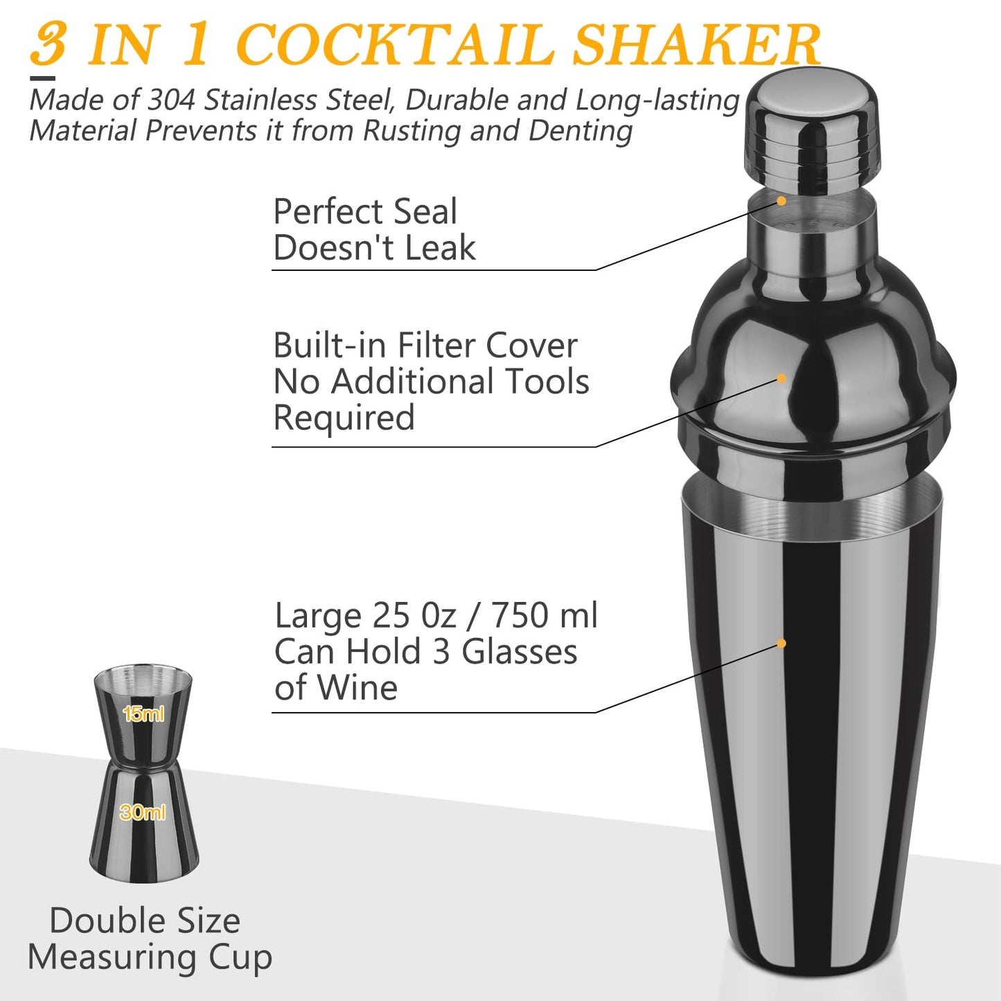 Premium Duerer 11-Piece Black Cocktail Bartender Kit with Bamboo Stand