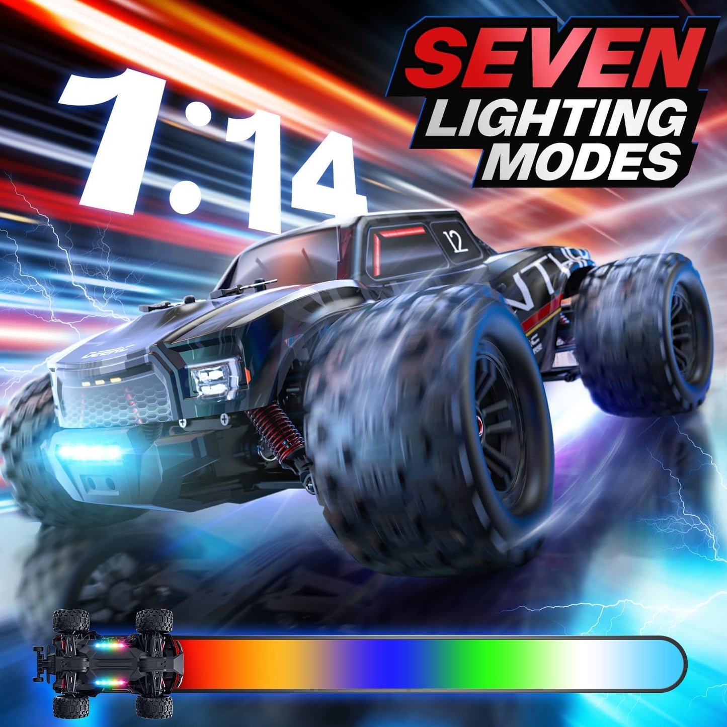 DEERC 1/14 Brushless 4x4 Off-Road Truck with 7 Light Modes