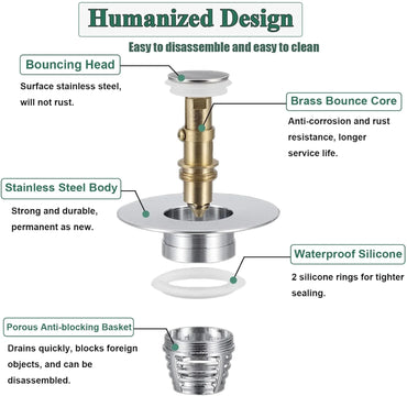 HIYOUNG Universal Pop-Up Sink Stopper – Anti-Clog Drain Filter for 1.06‑1.61" Holes - Gomix Brands Outlet