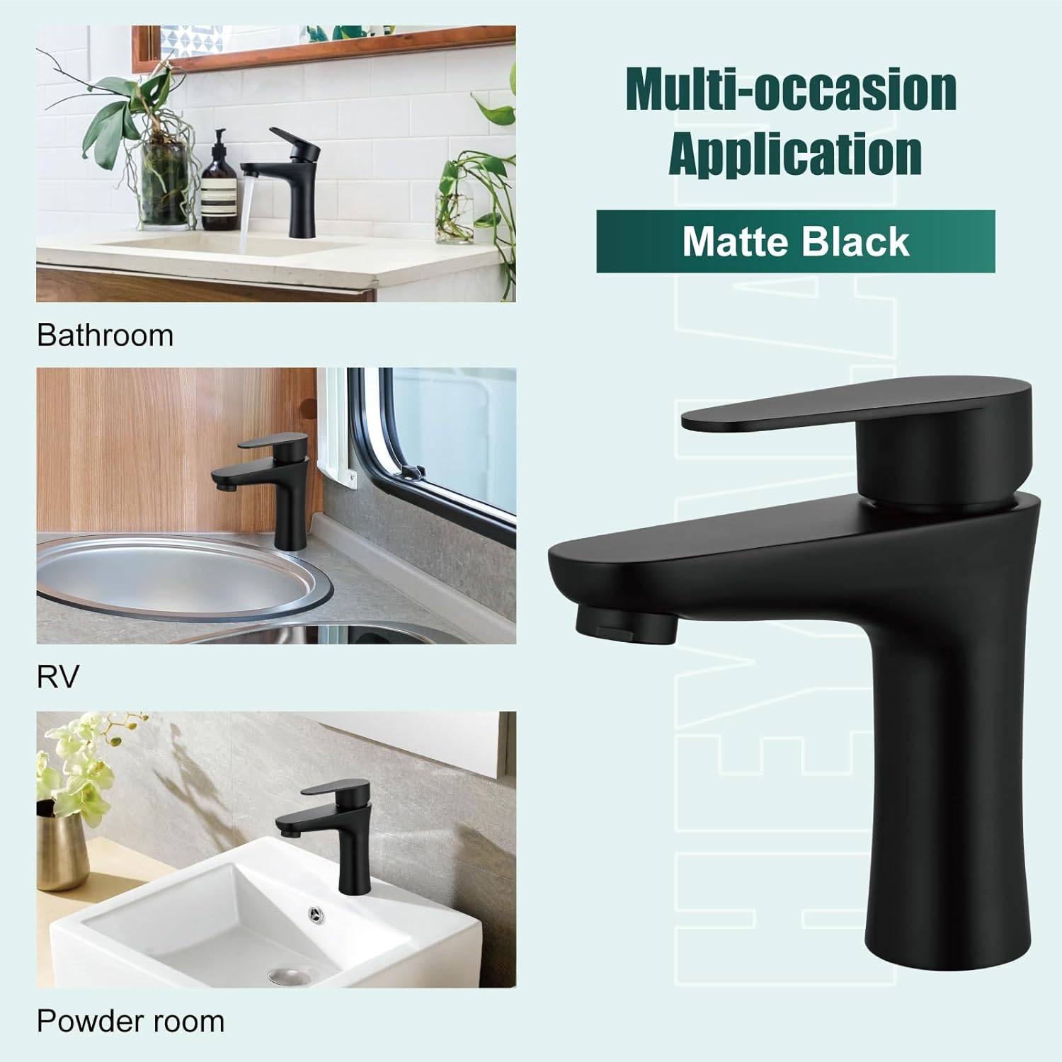 Heyalan Matte Black Single-Lever Bathroom Faucet with Pop‑Up Drain