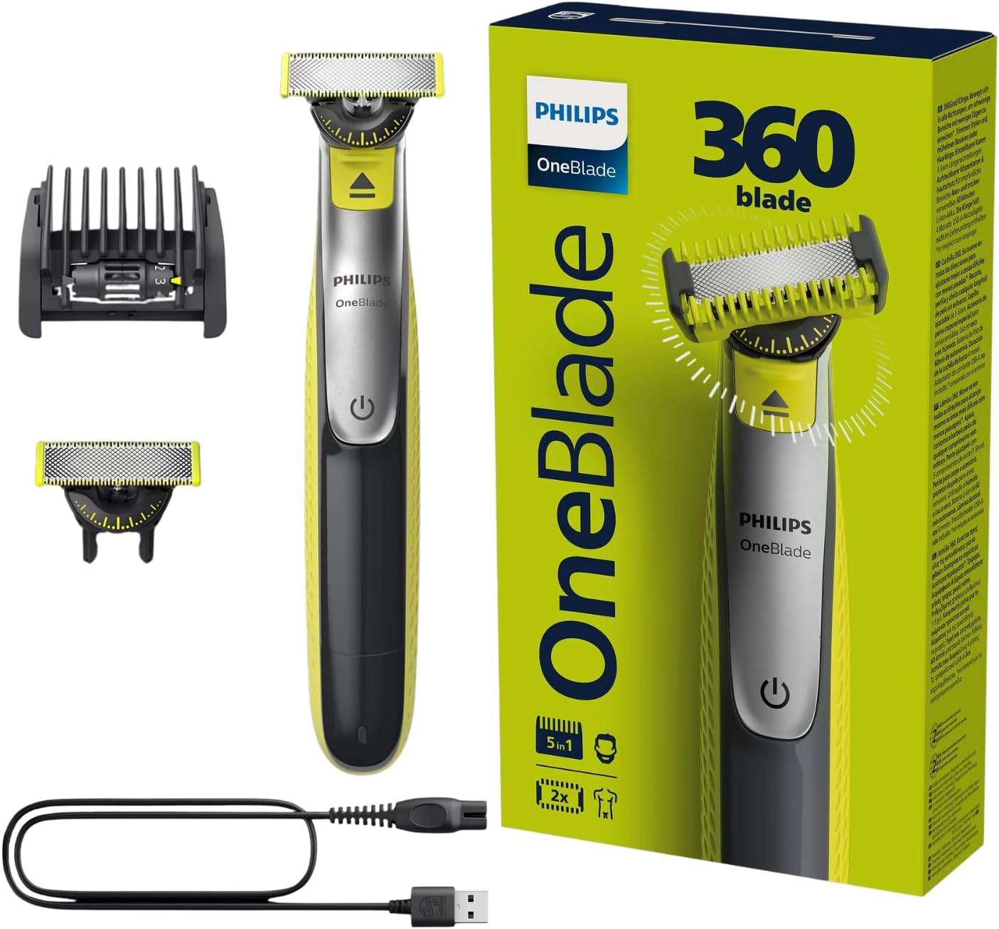 Philips OneBlade 360 5-in-1 Rotary Shaver with Cordless Rechargeable Battery