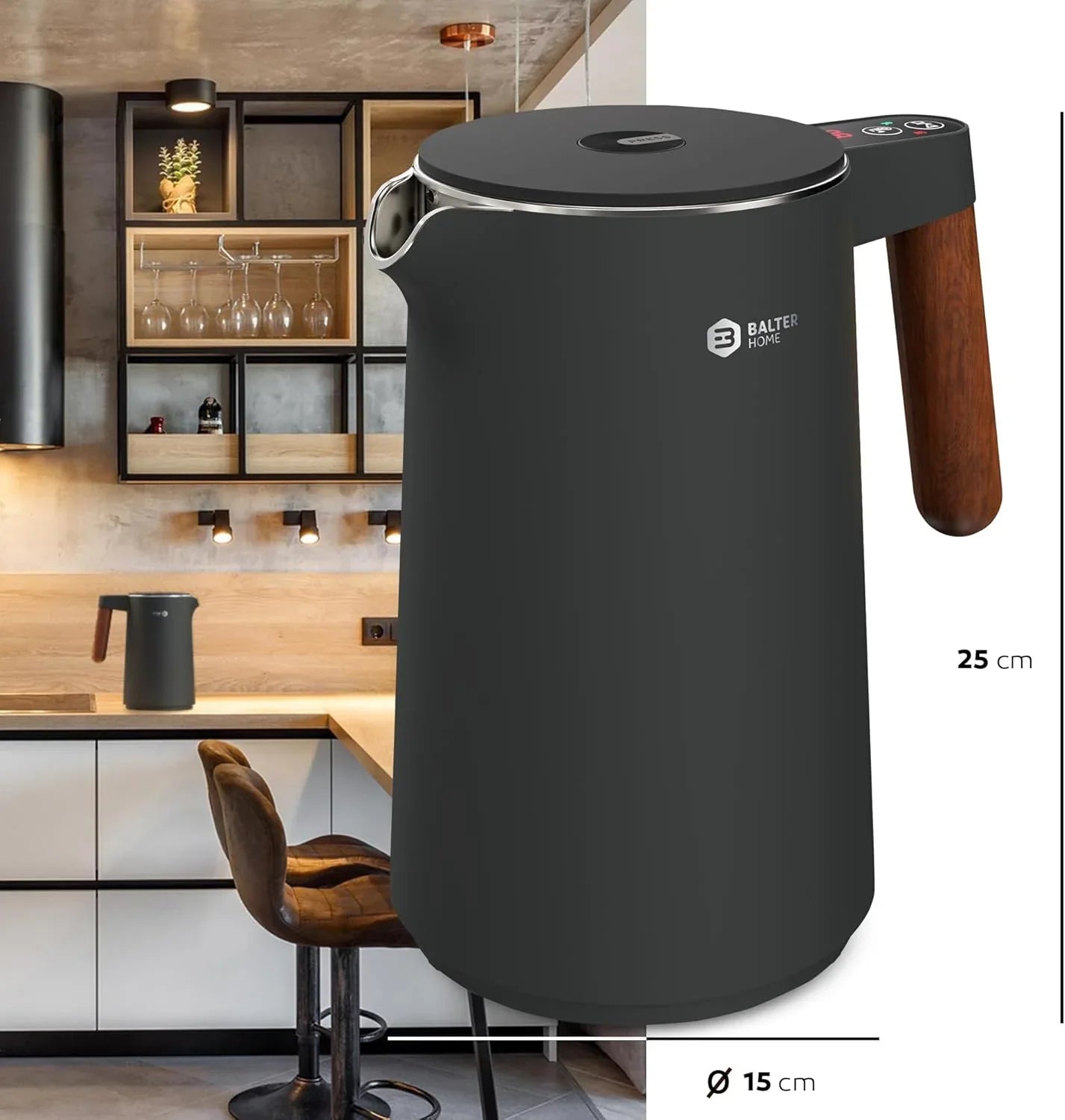 Balter 1.5L Stainless Steel Kettle with 7 Temperature Settings 2200W - Gomix Brands Outlet