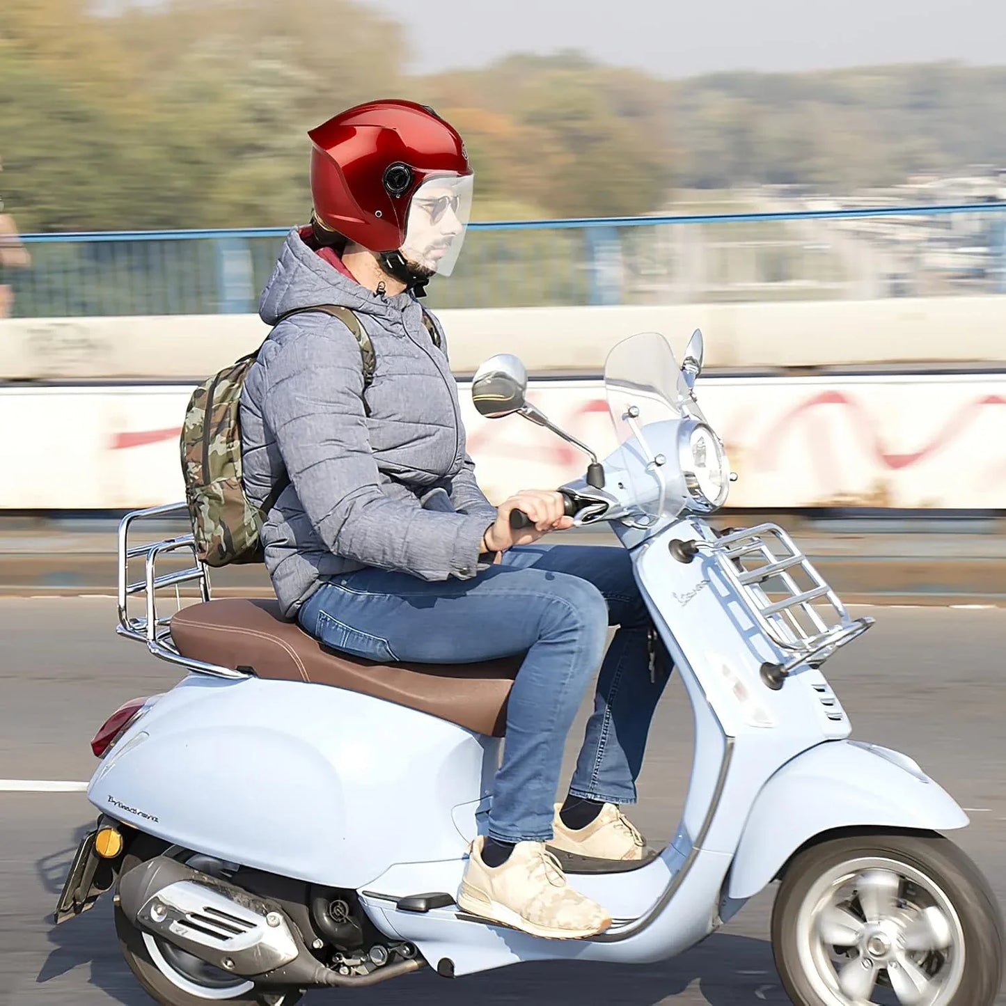 LIONCIANO David 021 Adult Half-Open Motorcycle Helmet with Goggles - Gomix Brands Outlet