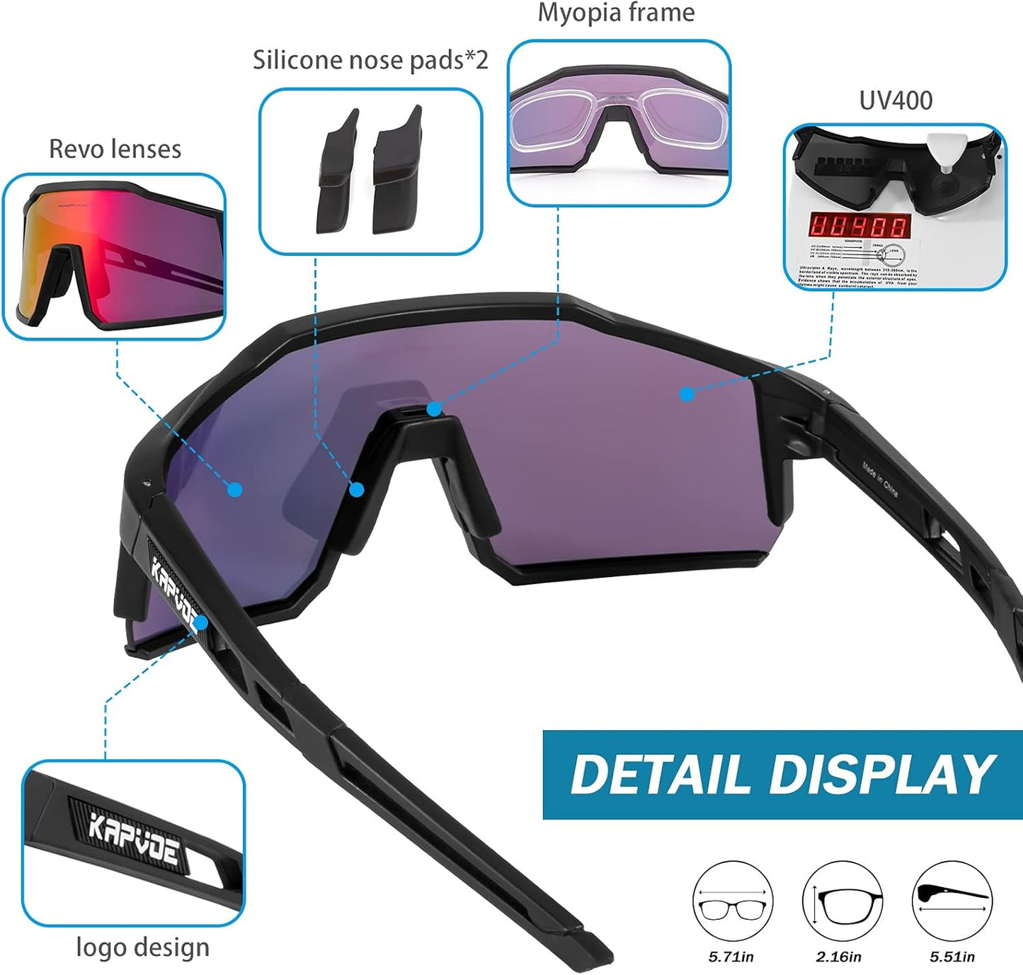 KAPVOE Ultra-Light Polarised Cycling Glasses with Interchangeable Lenses
