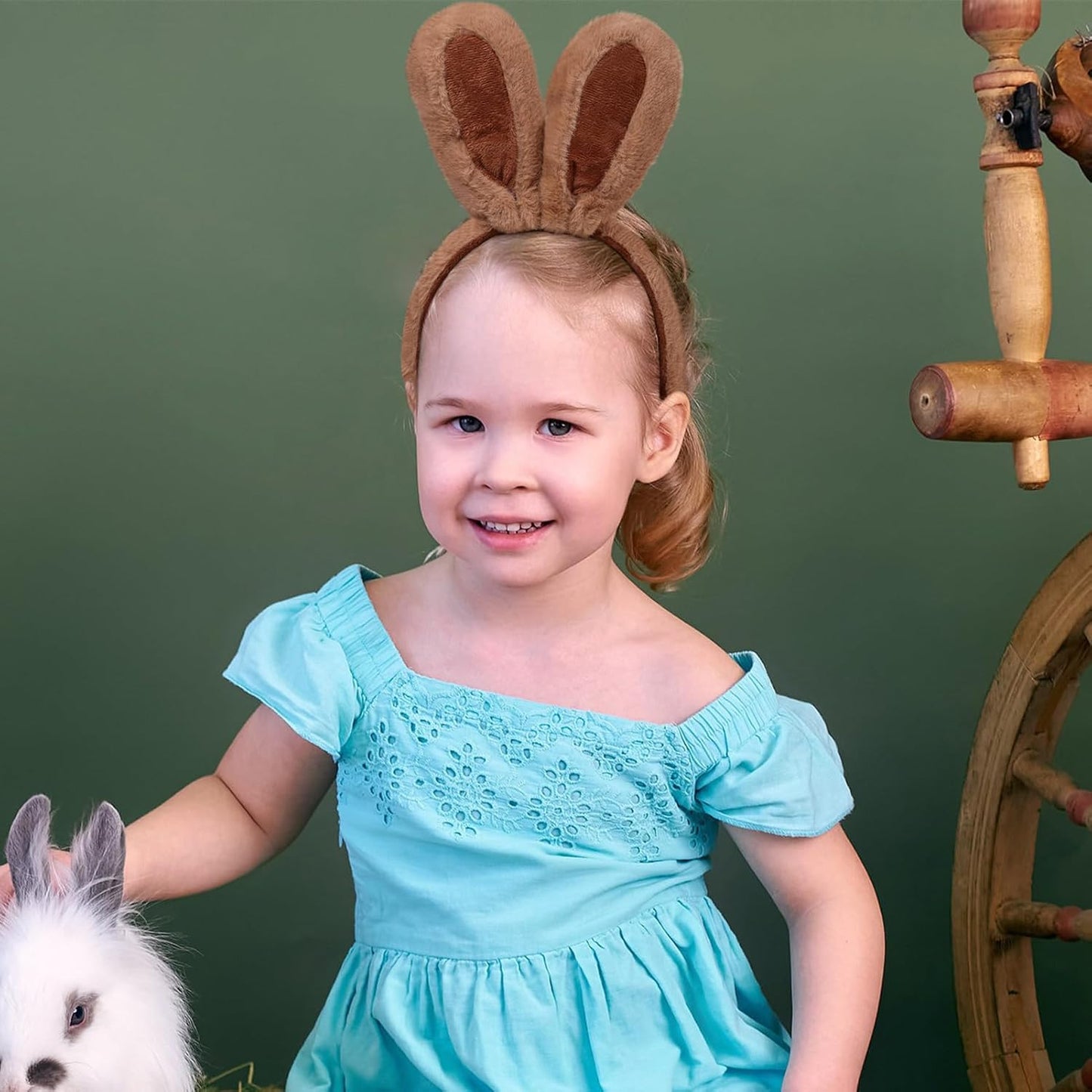 Plush Bunny Ear Headband with Tail for Easter Halloween