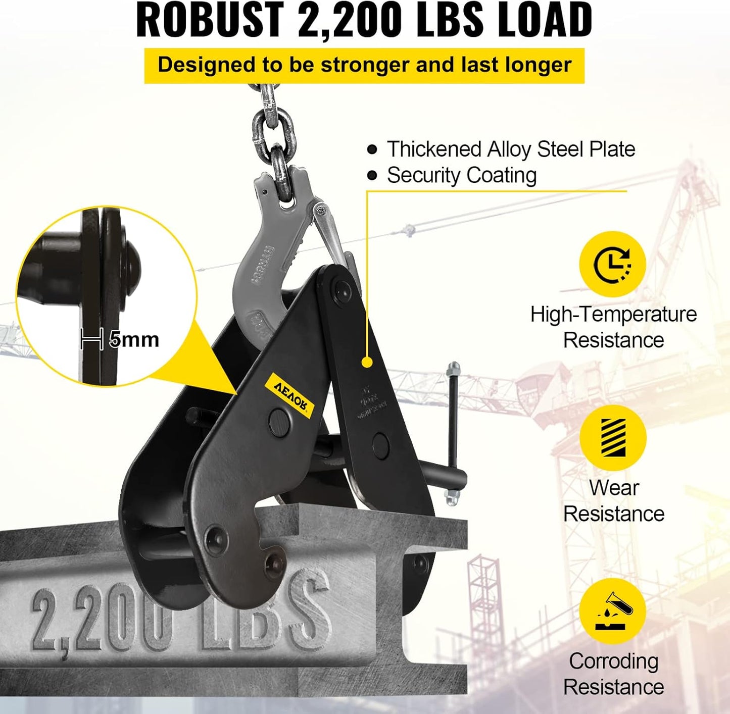 VEVOR 1 Ton Capacity I Beam Clamp For Rigging Heavy Duty Steel Lifting