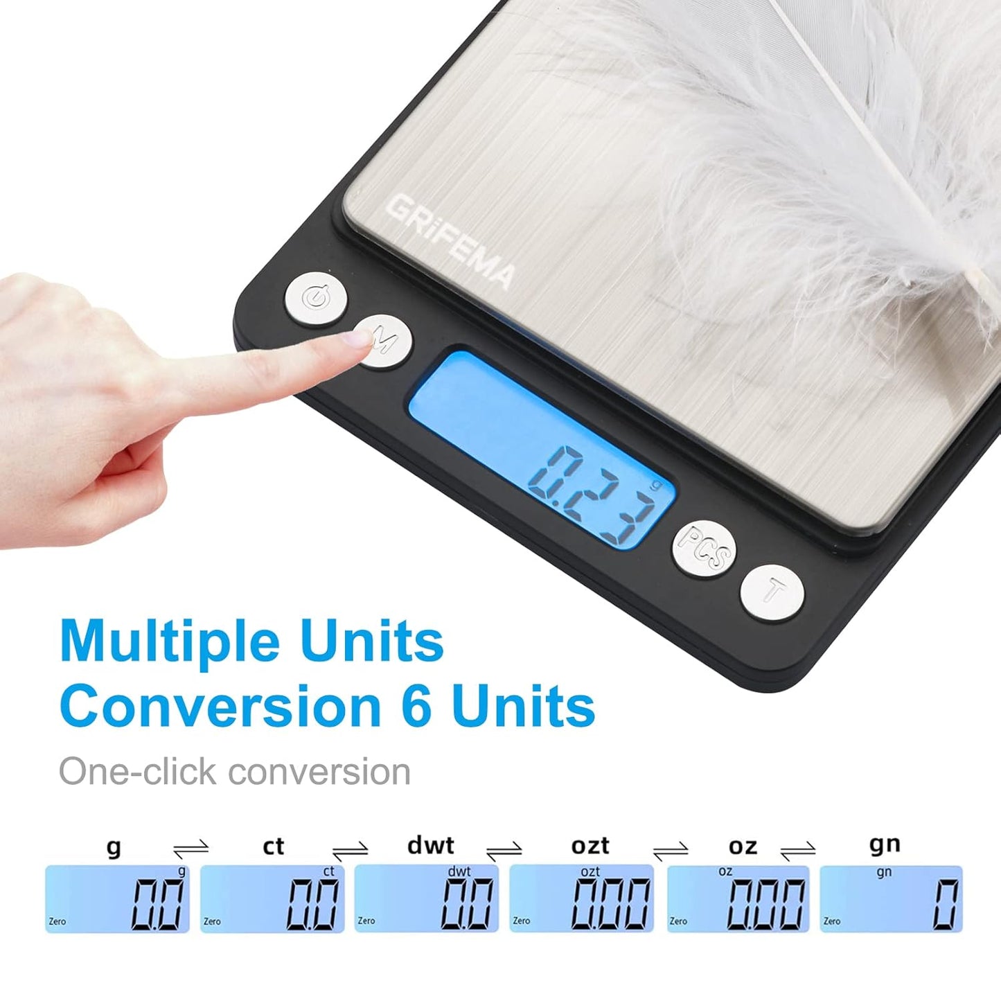 GRIFEMA Digital Kitchen Scale 0.01g‑500g Precise Mini Scale with LCD