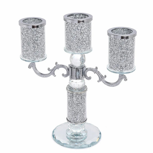 Elegant Crystal Candle Holder Candelabra, 2 Arms, Sparkle Crushed Diamond Filled - Gomix Brands Outlet