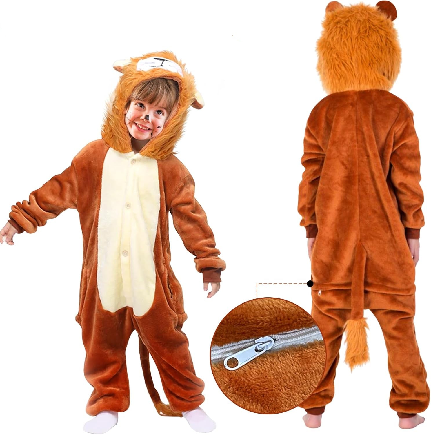 ATOWORLD Plush Lion Costume for Kids – Warm Zippered Outfit