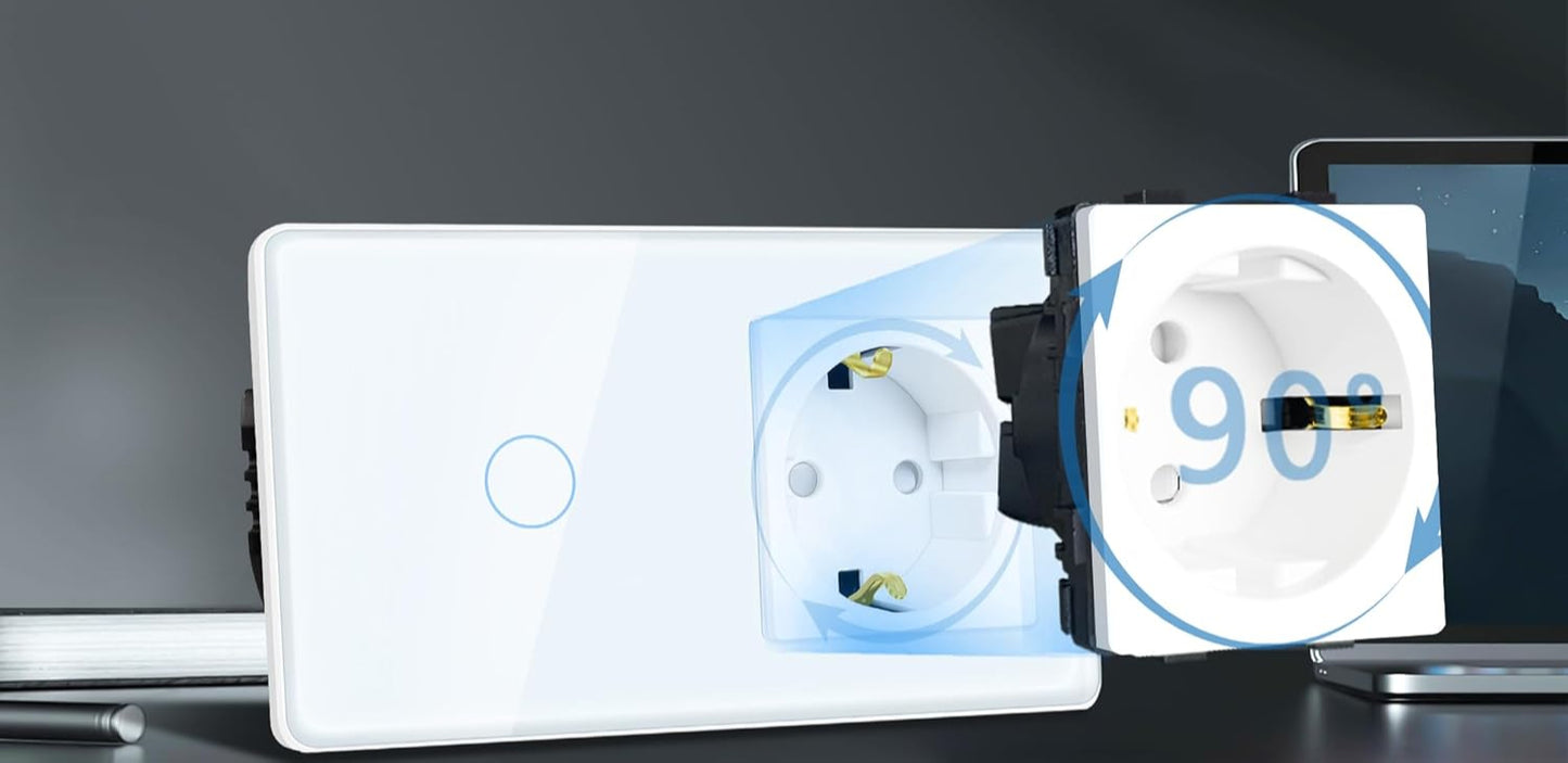 Sleek TAWOIA Touch Light Switch with Socket, EU Standard, 2.5D Curved Glass