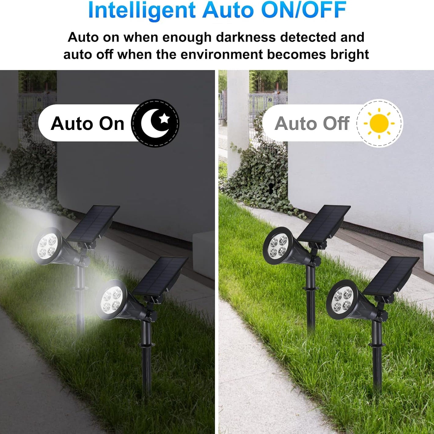 YAJETSKO Waterproof Solar Spotlight Set Warm White Adjustable Angle 2-Pack