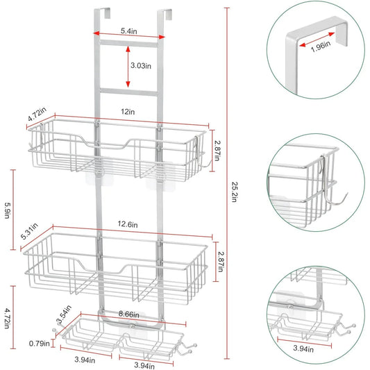 Melos Over-the-Door 3-Tier Rustproof Shower Caddy with Hooks - Gomix Brands Outlet