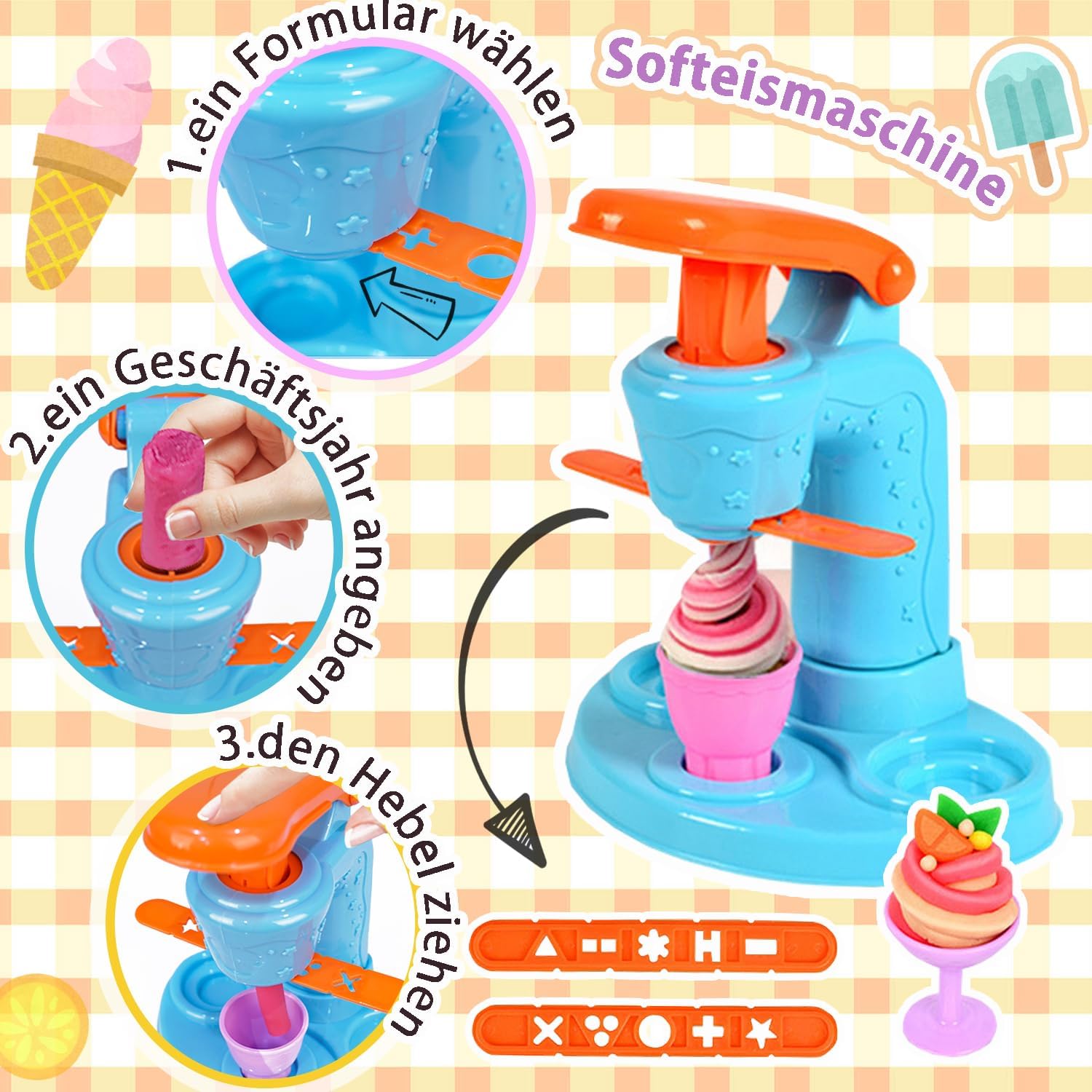 VBACALA 51-Piece Kids Clay Kitchen Playset with Ice Cream Tools