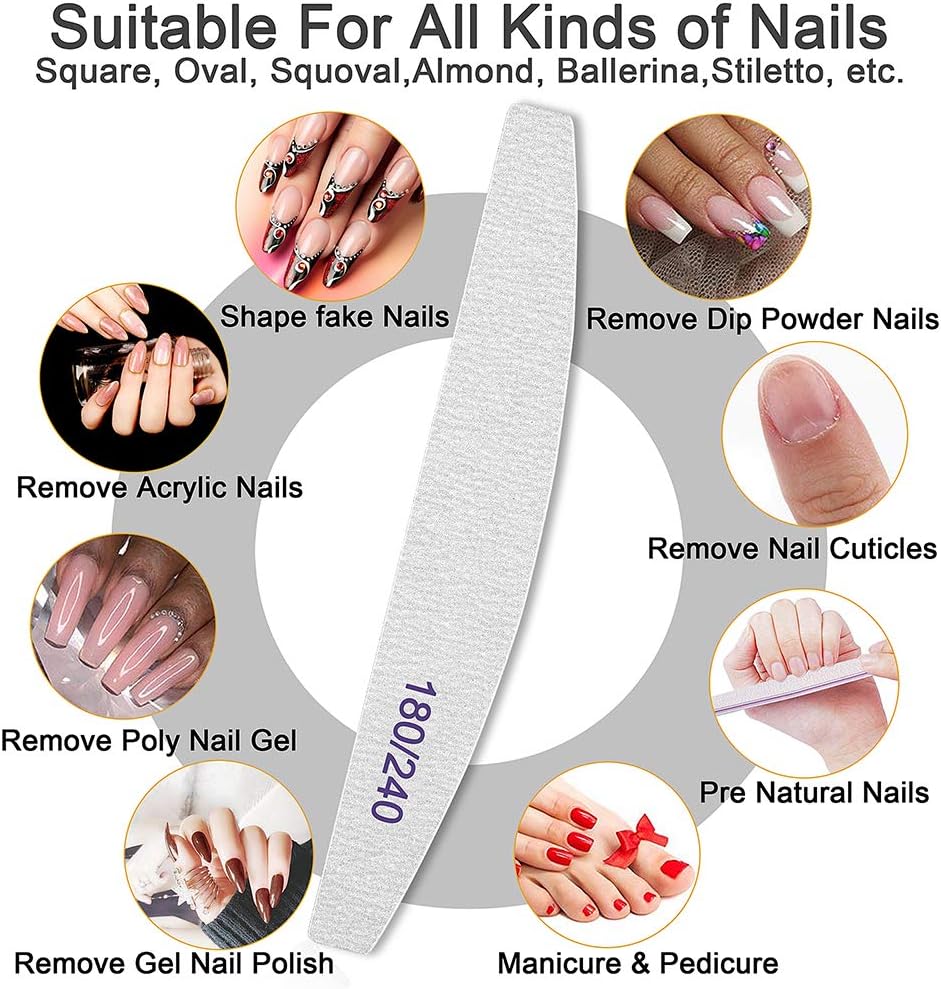 BLESWIN Double‑Sided Washable Nail Files 180/240 Grit – 12 Pack