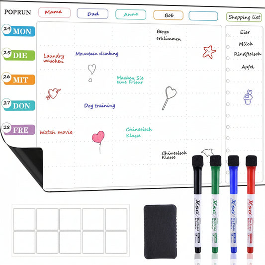 POPRUN Self-Adhesive Whiteboard Family Monthly Calendar Planner